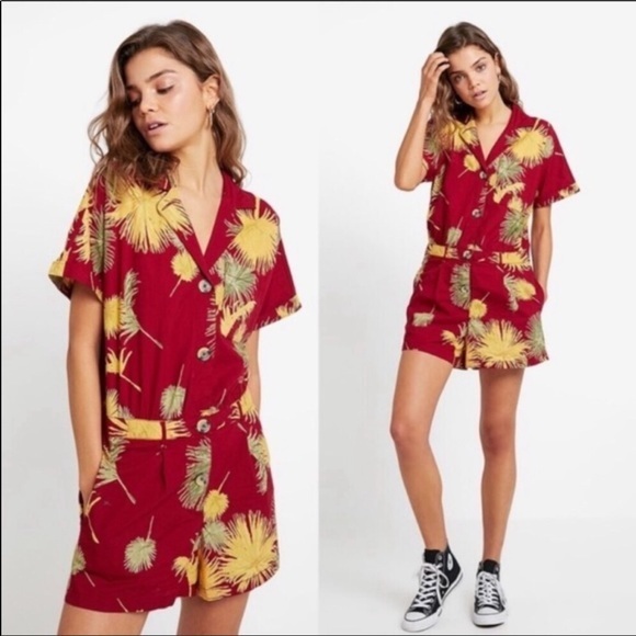 New Free People Malibu Romper Tropical Maroon Small - Picture 2 of 10